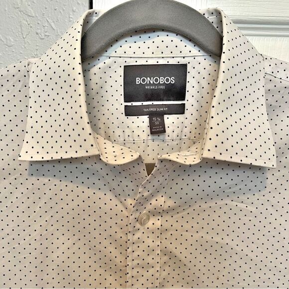 Bonobos Men’s White & Navy Polka Dot Long Sleeve Button Down Shirt size 15 1/2 - Picture 3 of 4